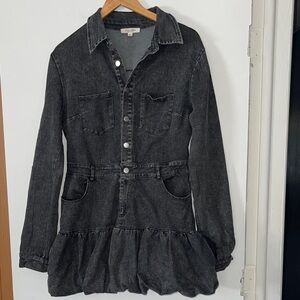 Cherry Mellow Southern Charm Stretch Denim Bubble Mini Dress black wash large